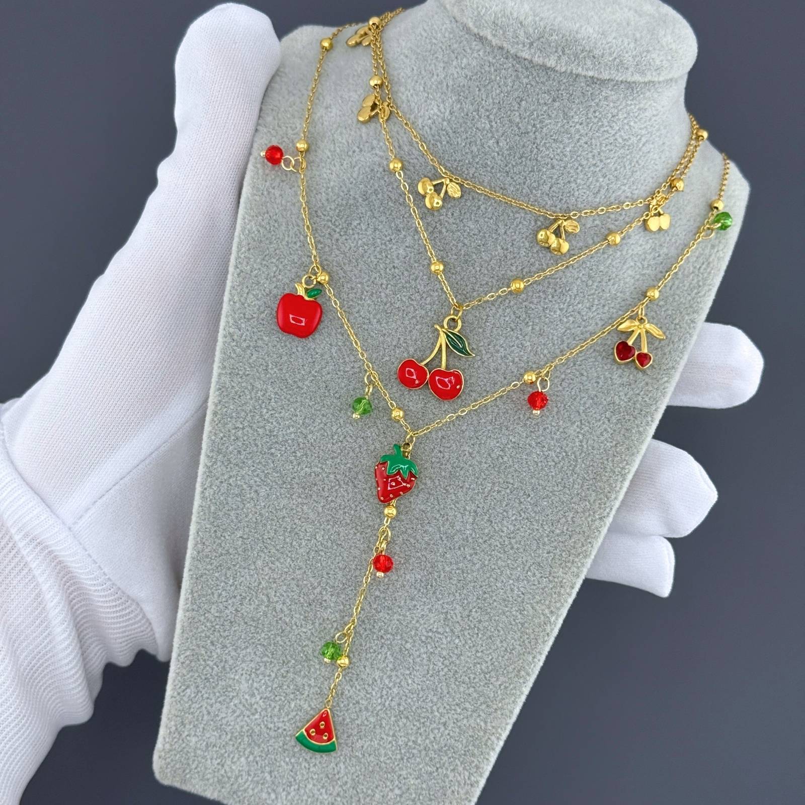 Cherry Necklace, 18K Gold Plated Steel