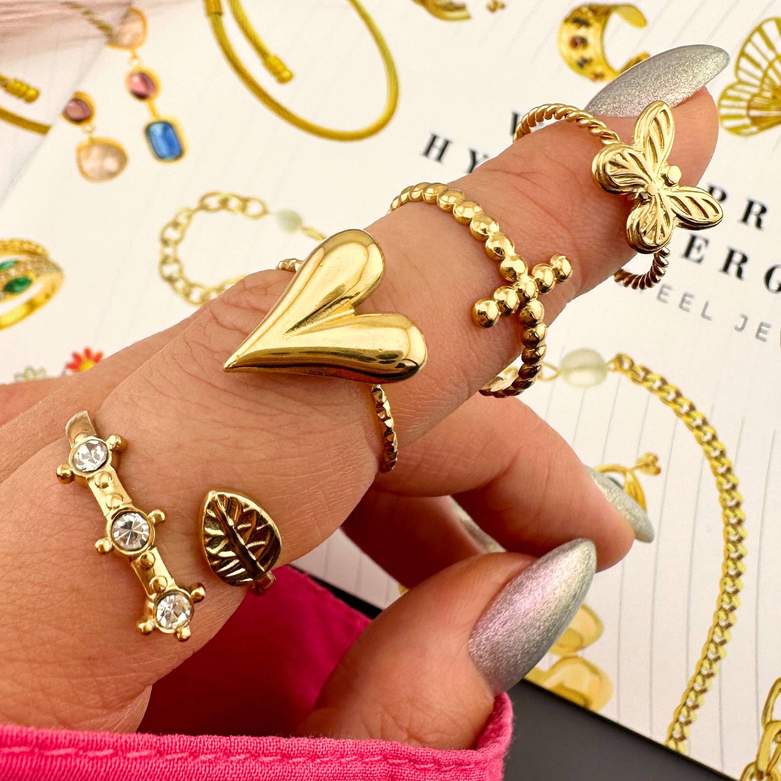 Crosses Ring, 18K Gold Plated Steel