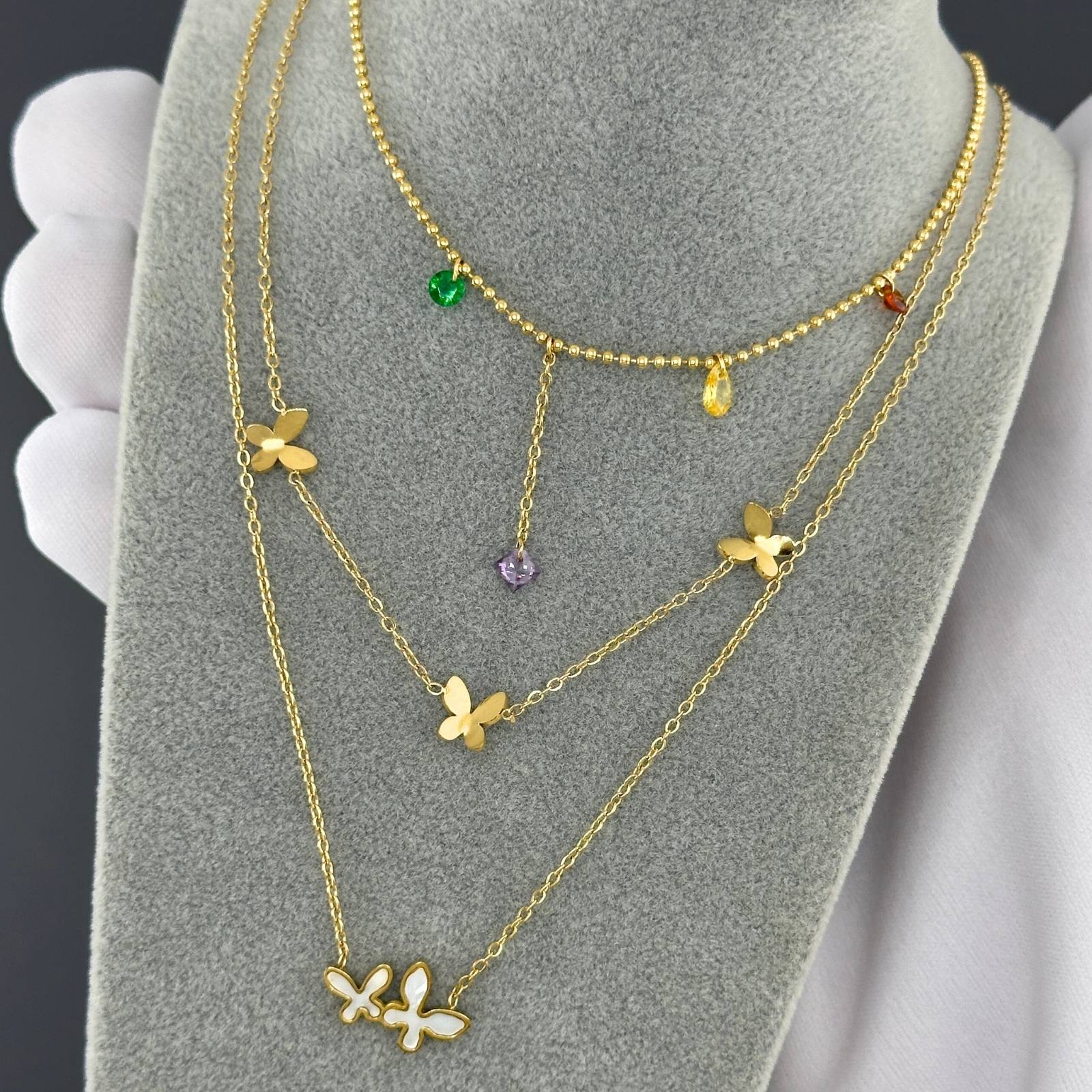 Butterflies Necklace, 18K Gold Plated Steel