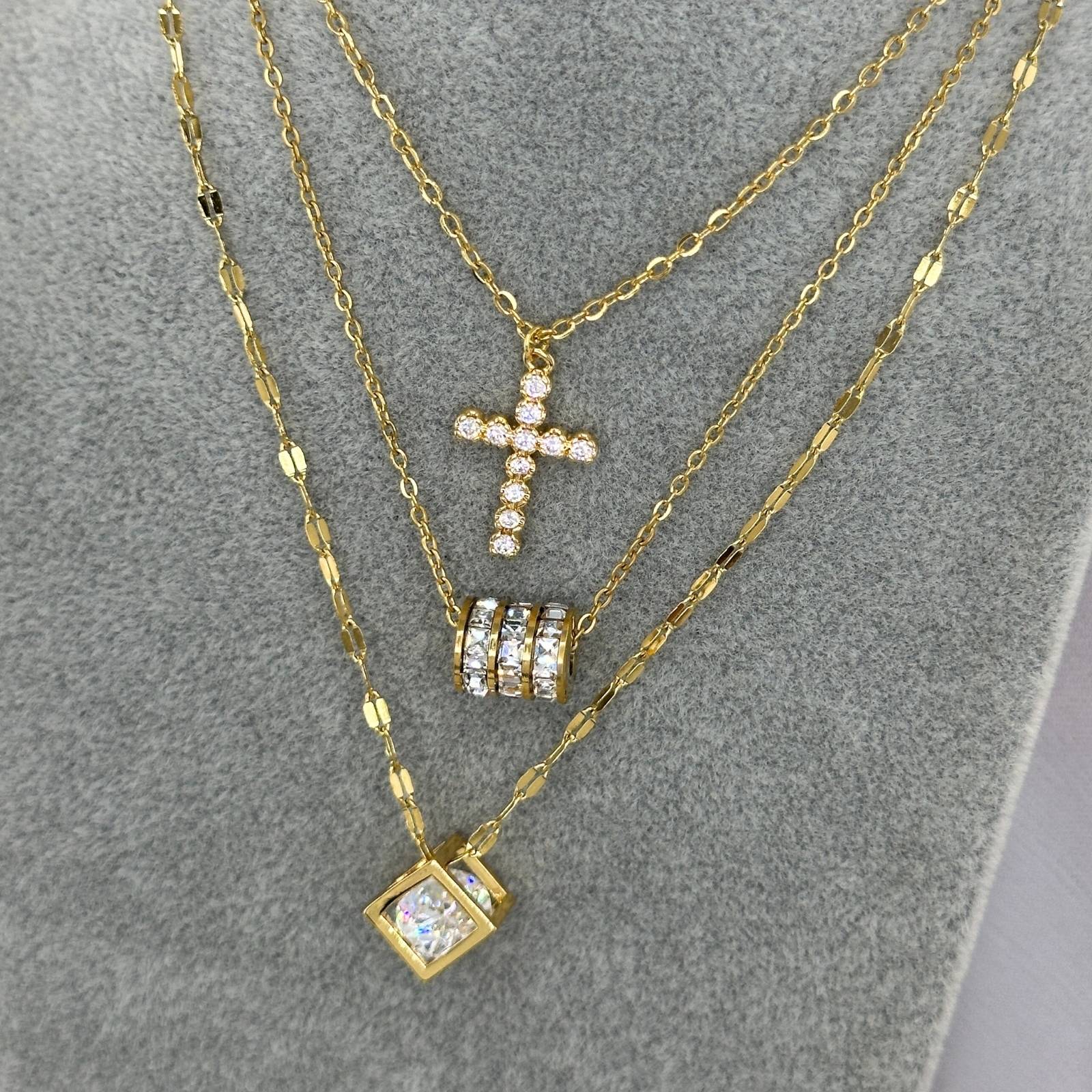 Crosses Necklace, 18K Gold Plated Steel