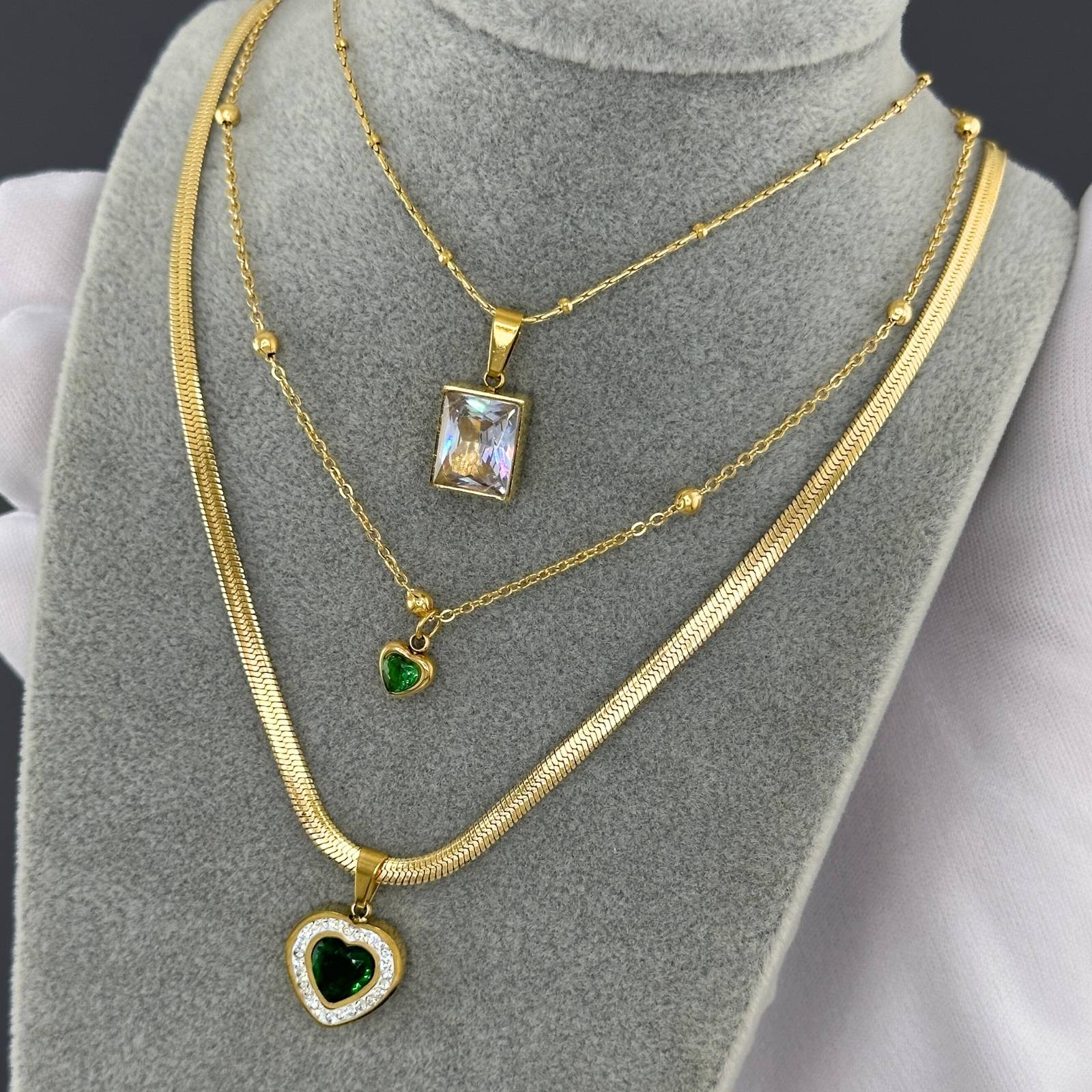 Hearts Necklace, 18K Gold Plated Steel