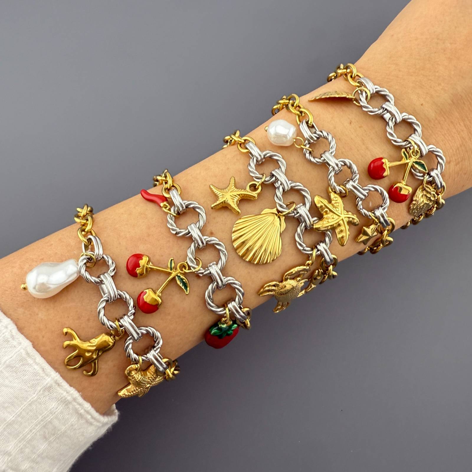 Cherry Bracelet, 18K Gold Plated Steel