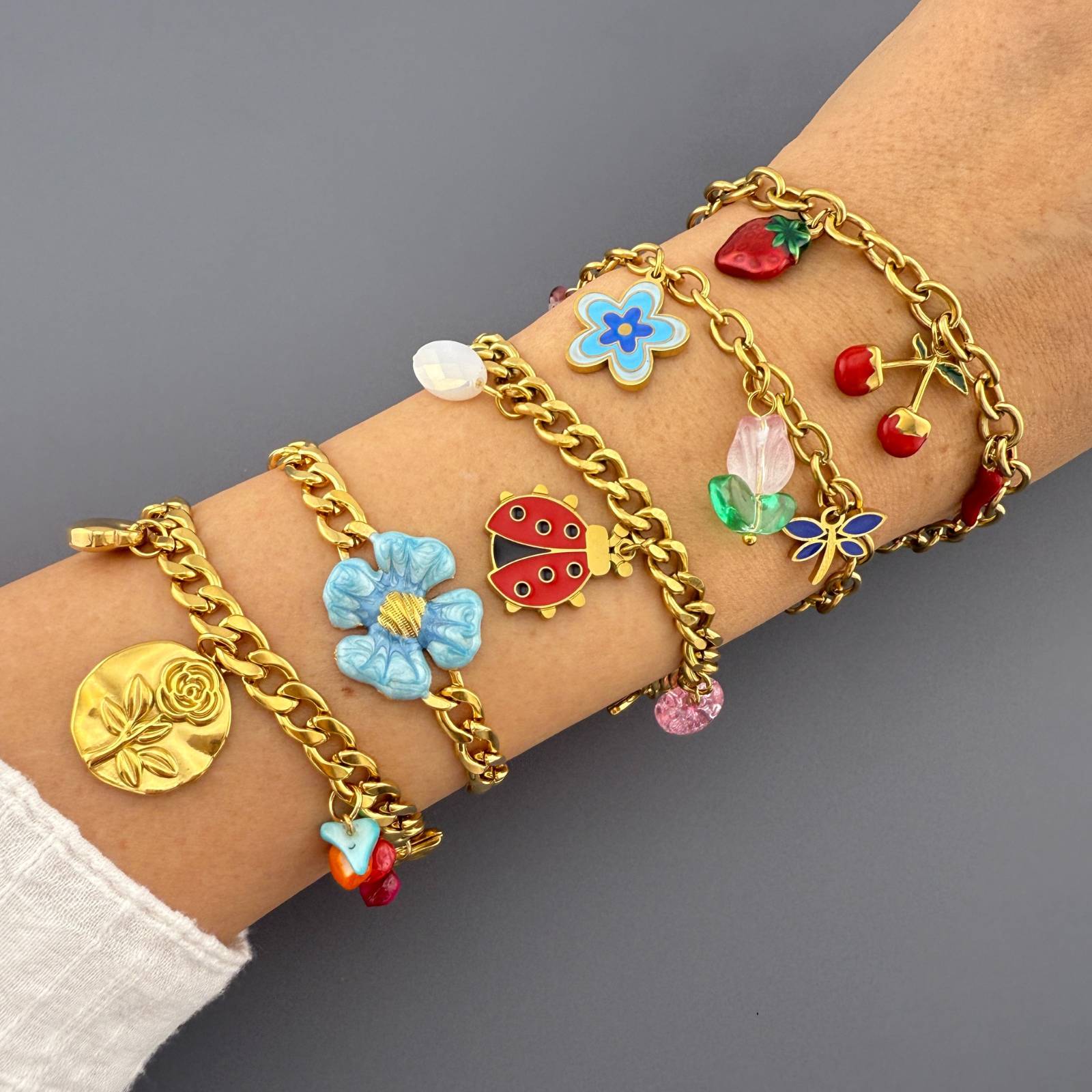 Cherry Bracelet, 18K Gold Plated Steel