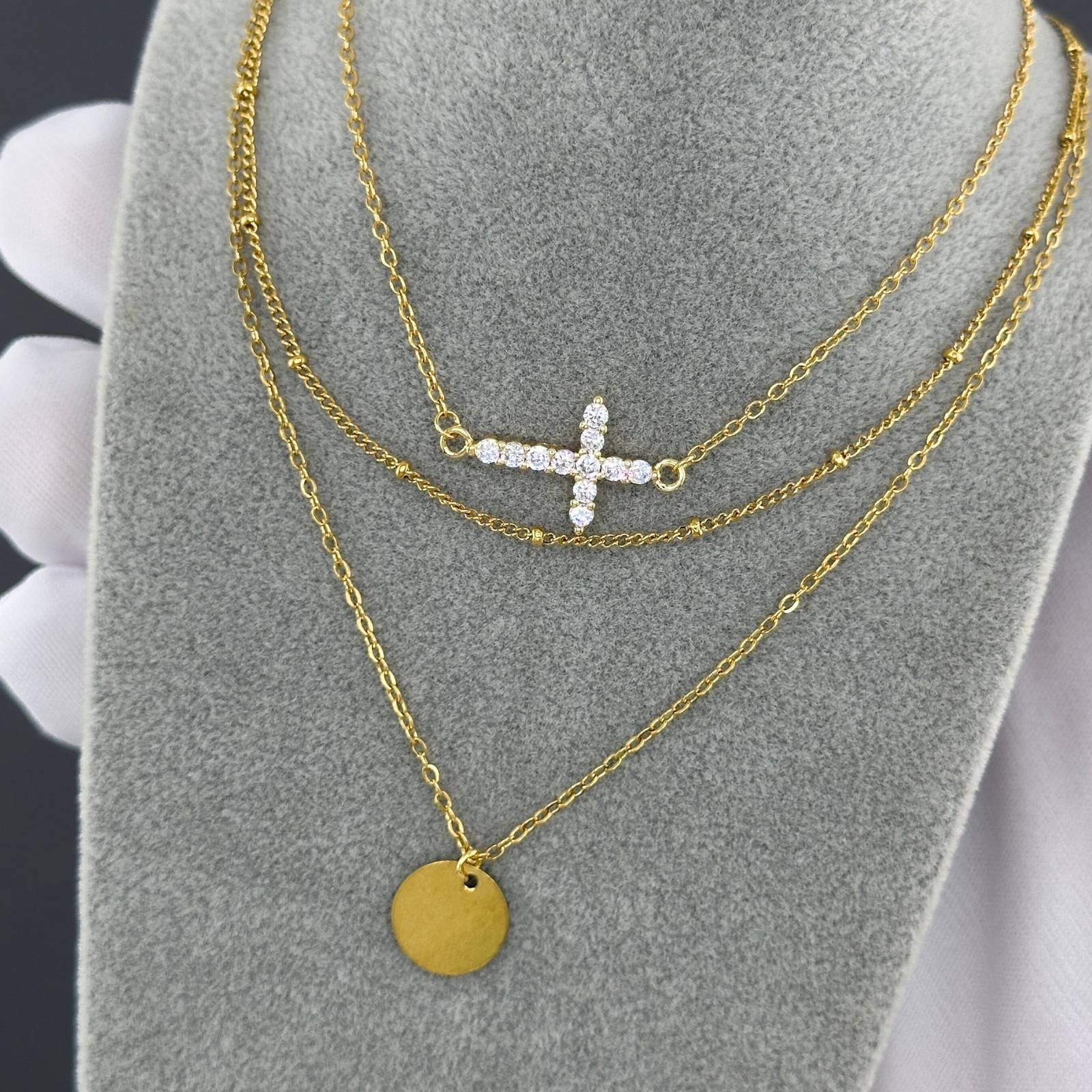 Crosses Necklace, 18K Gold Plated Steel