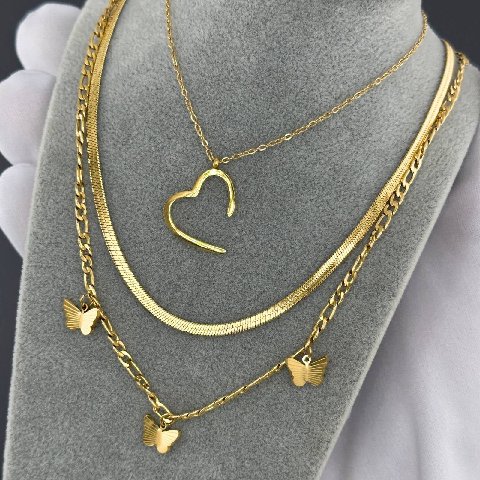 Butterflies Necklace, 18K Gold Plated Steel