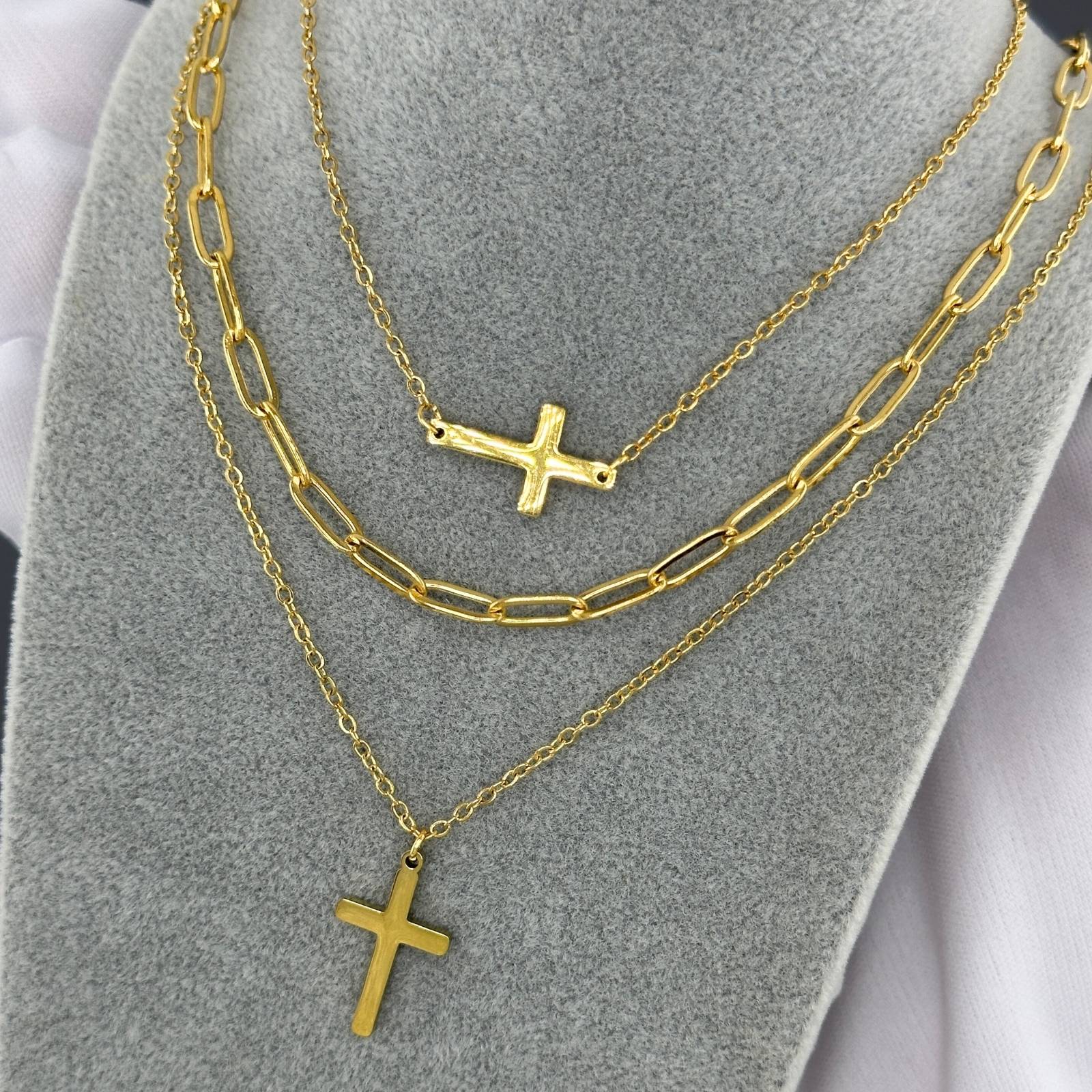 Crosses Necklace, 18K Gold Plated Steel