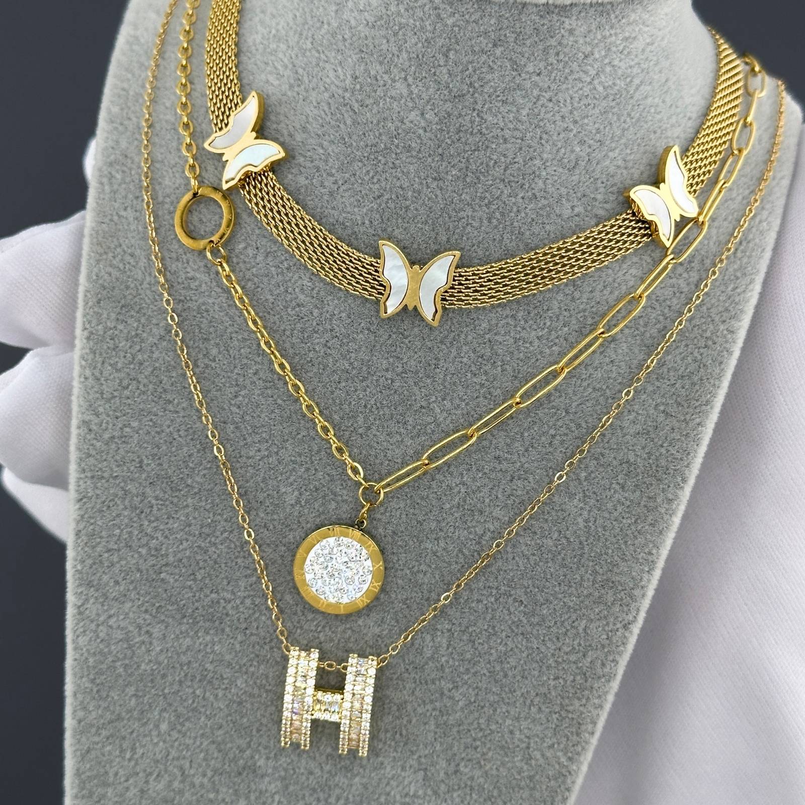 Butterflies Necklace, 18K Gold Plated Steel