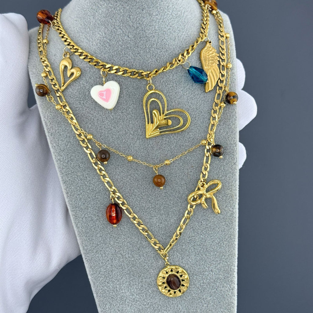 Hearts Necklace, 18K Gold Plated Steel