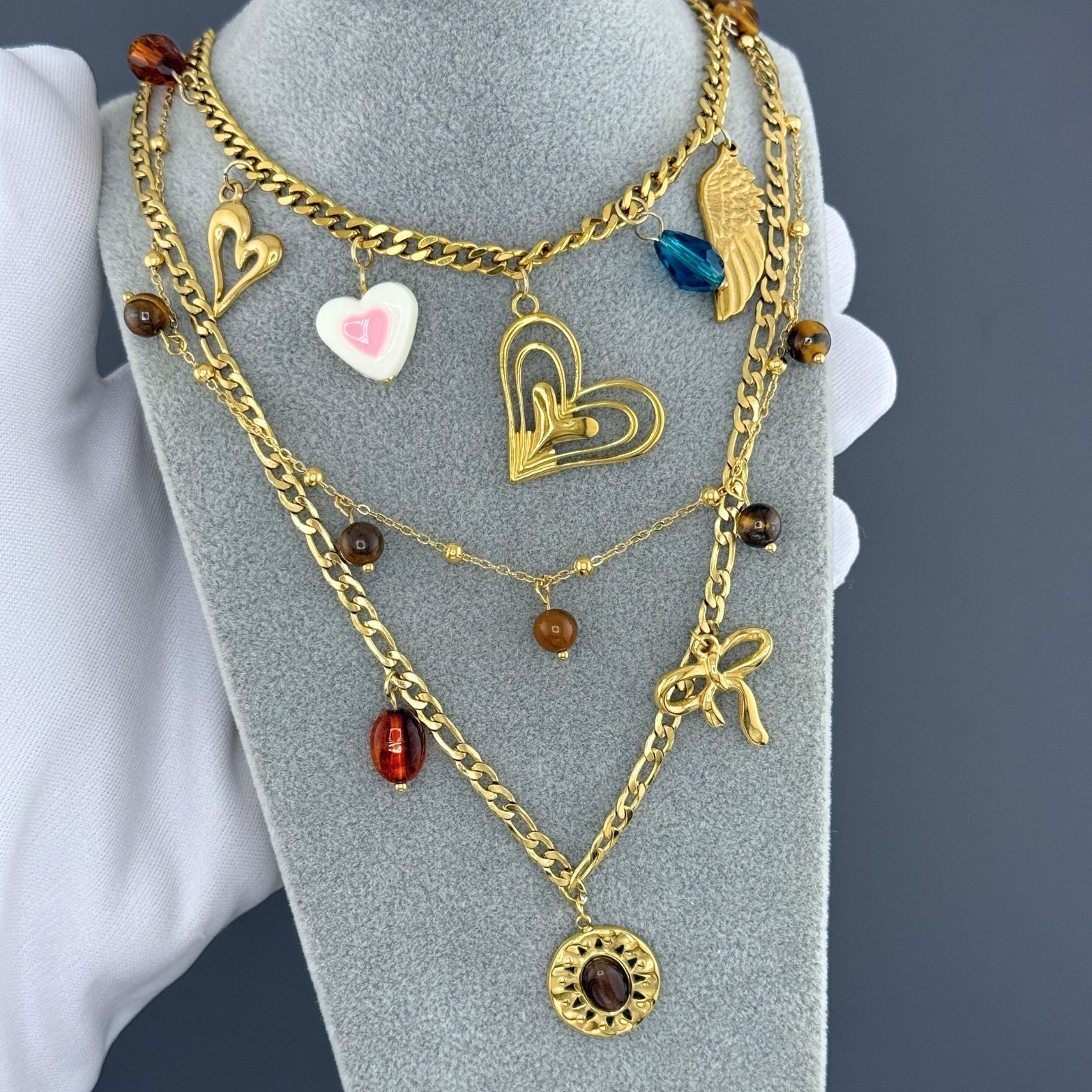 Hearts Necklace, 18K Gold Plated Steel