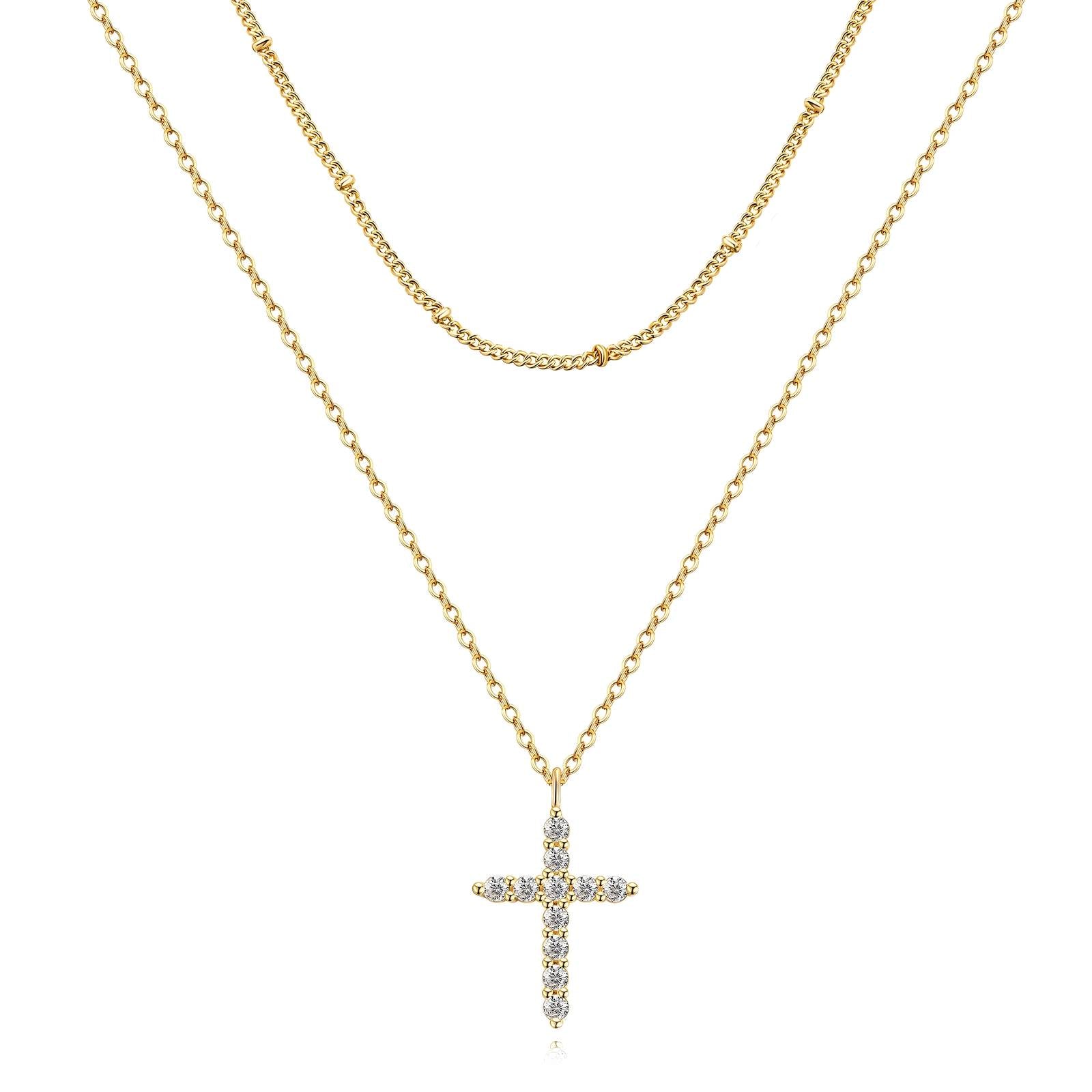 Crosses Necklace, 18K Gold Plated Steel