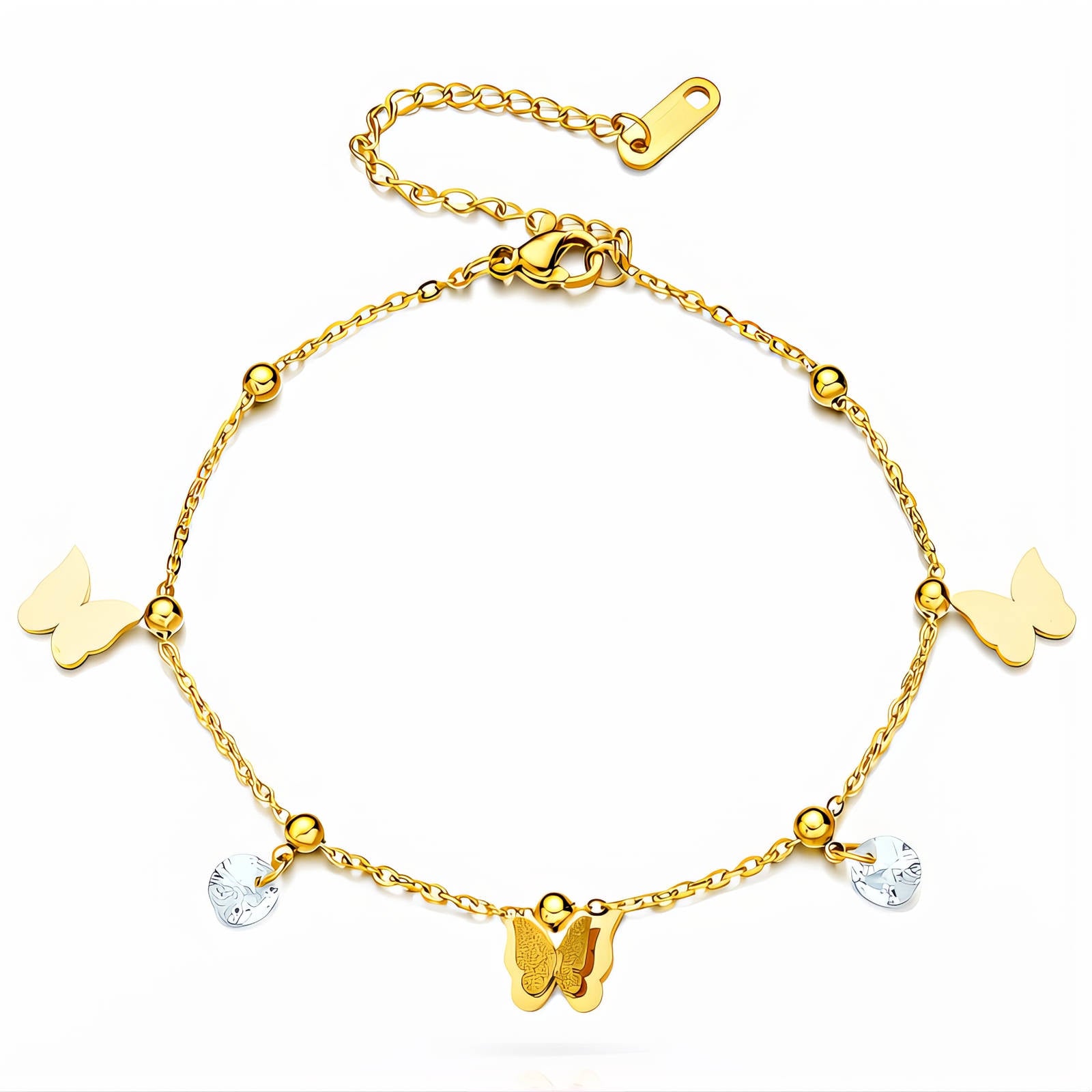Butterfly Anklet, 18K Gold Plated Steel
