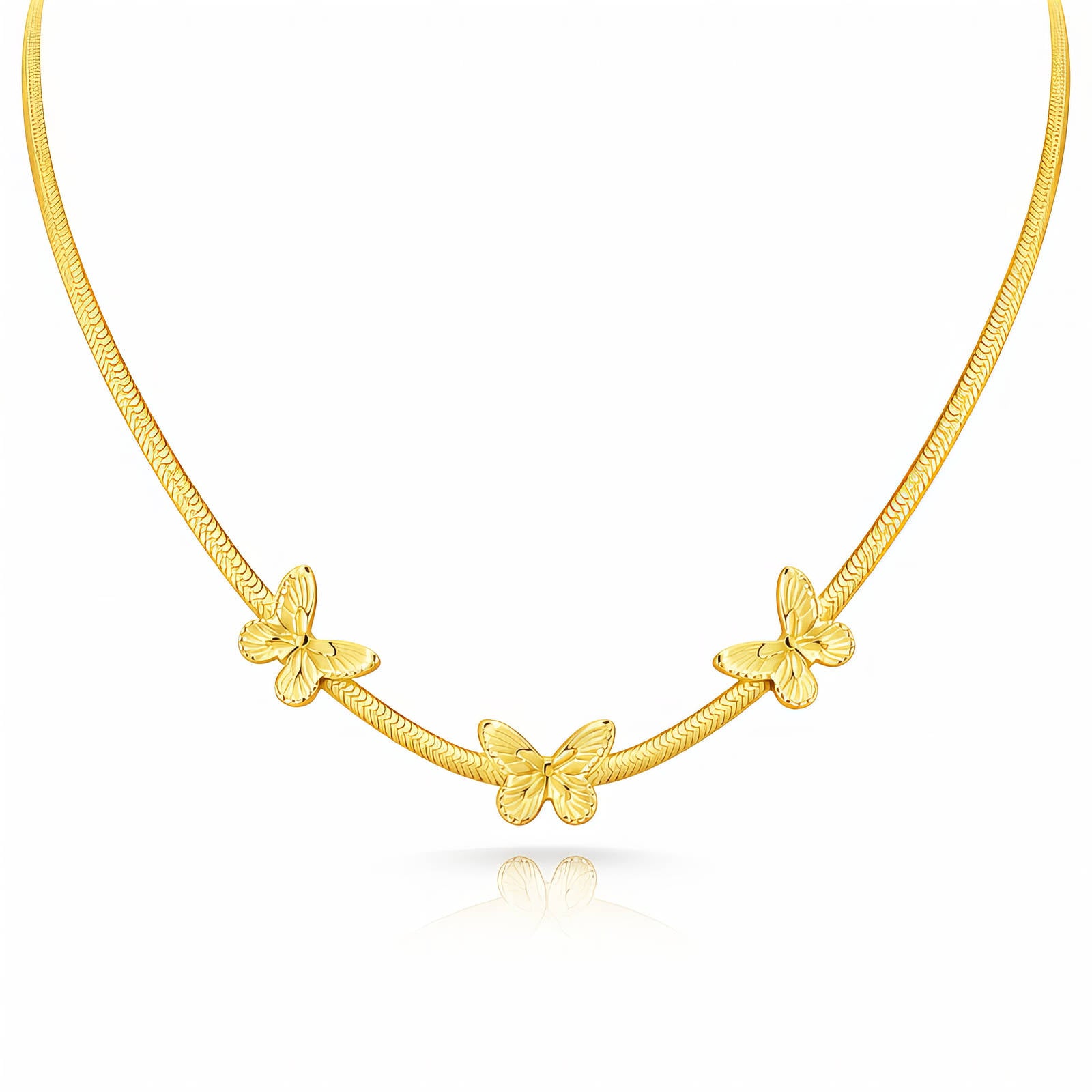 Butterflies Necklace, 18K Gold Plated Steel
