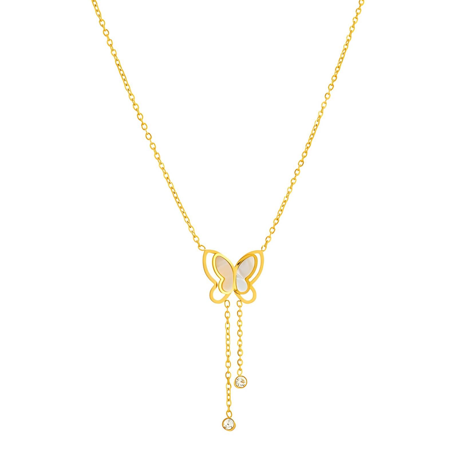 Butterfly Necklace, 18K Gold Plated Steel