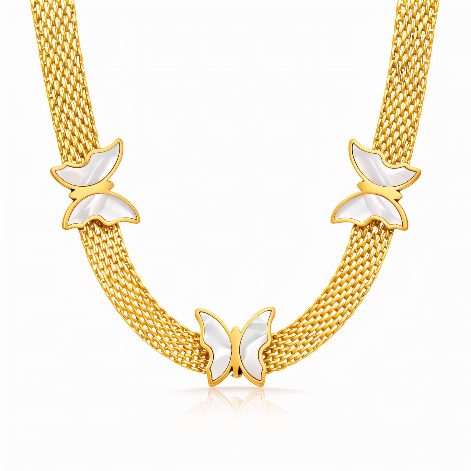 Butterflies Necklace, 18K Gold Plated Steel