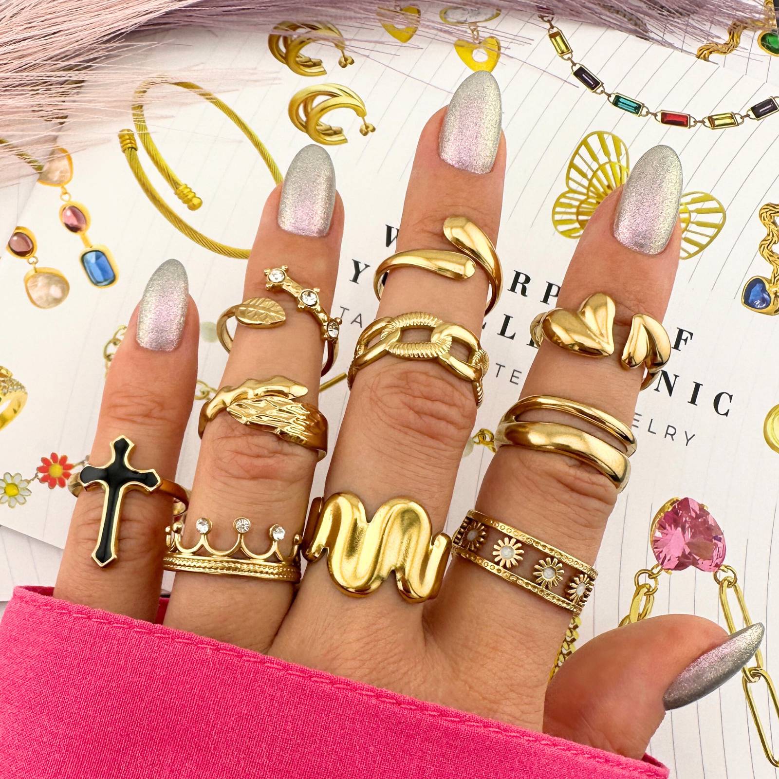 Crosses Ring, 18K Gold Plated Steel