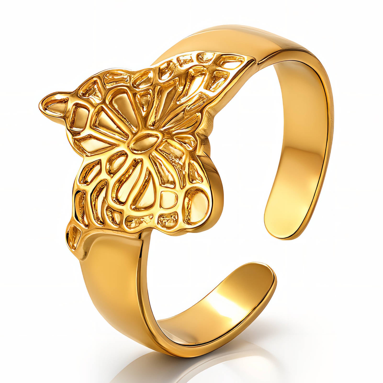 Butterfly Ring, 18K Gold Plated Steel