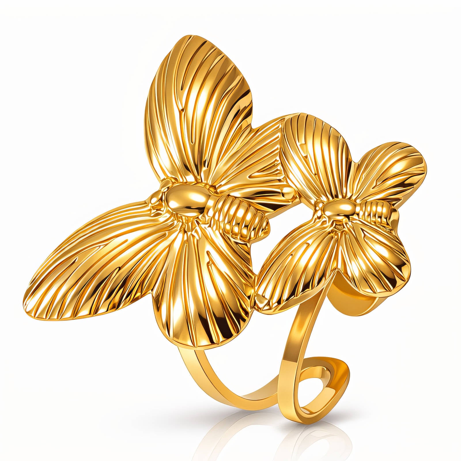 Butterflies Ring, 18K Gold Plated Steel