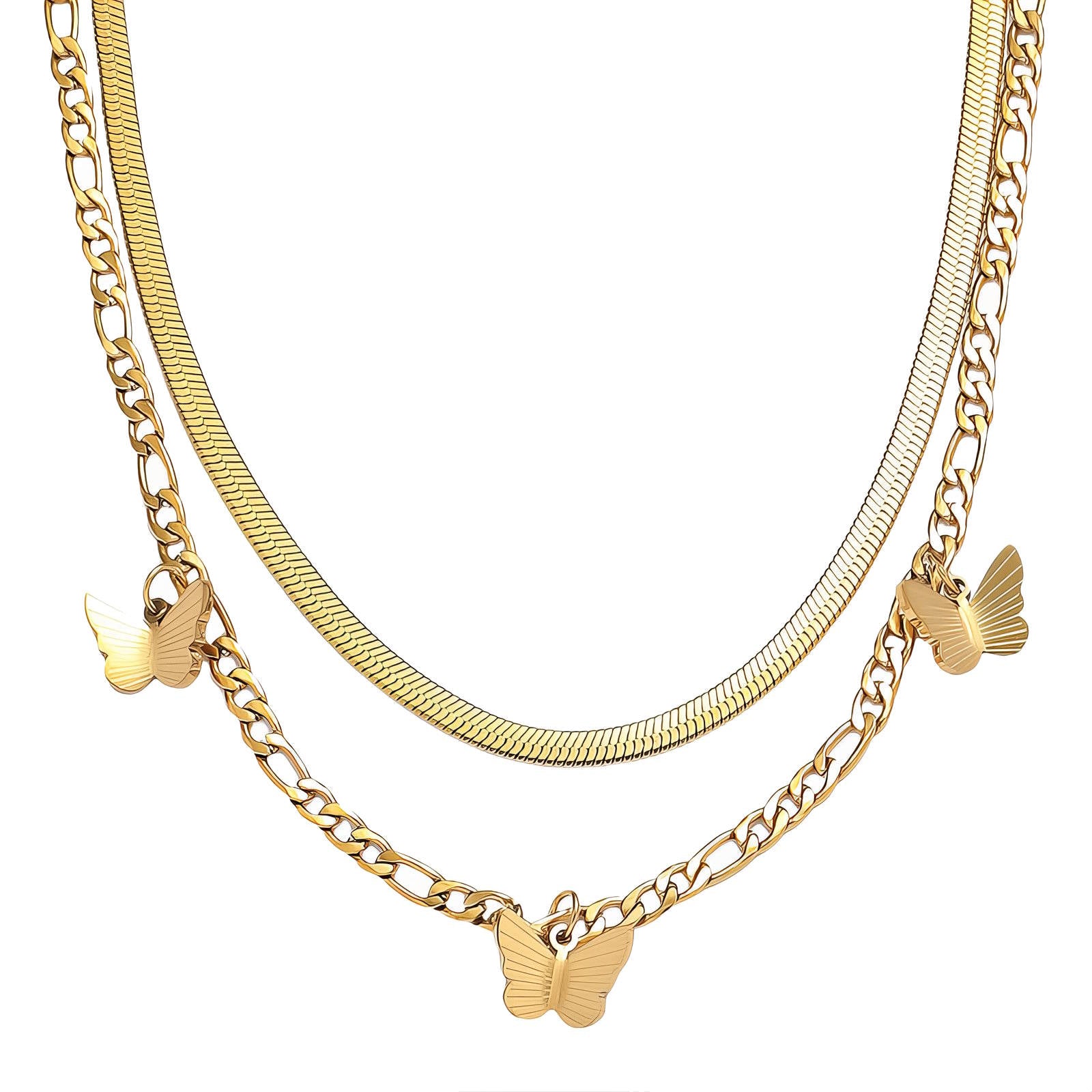 Butterflies Necklace, 18K Gold Plated Steel