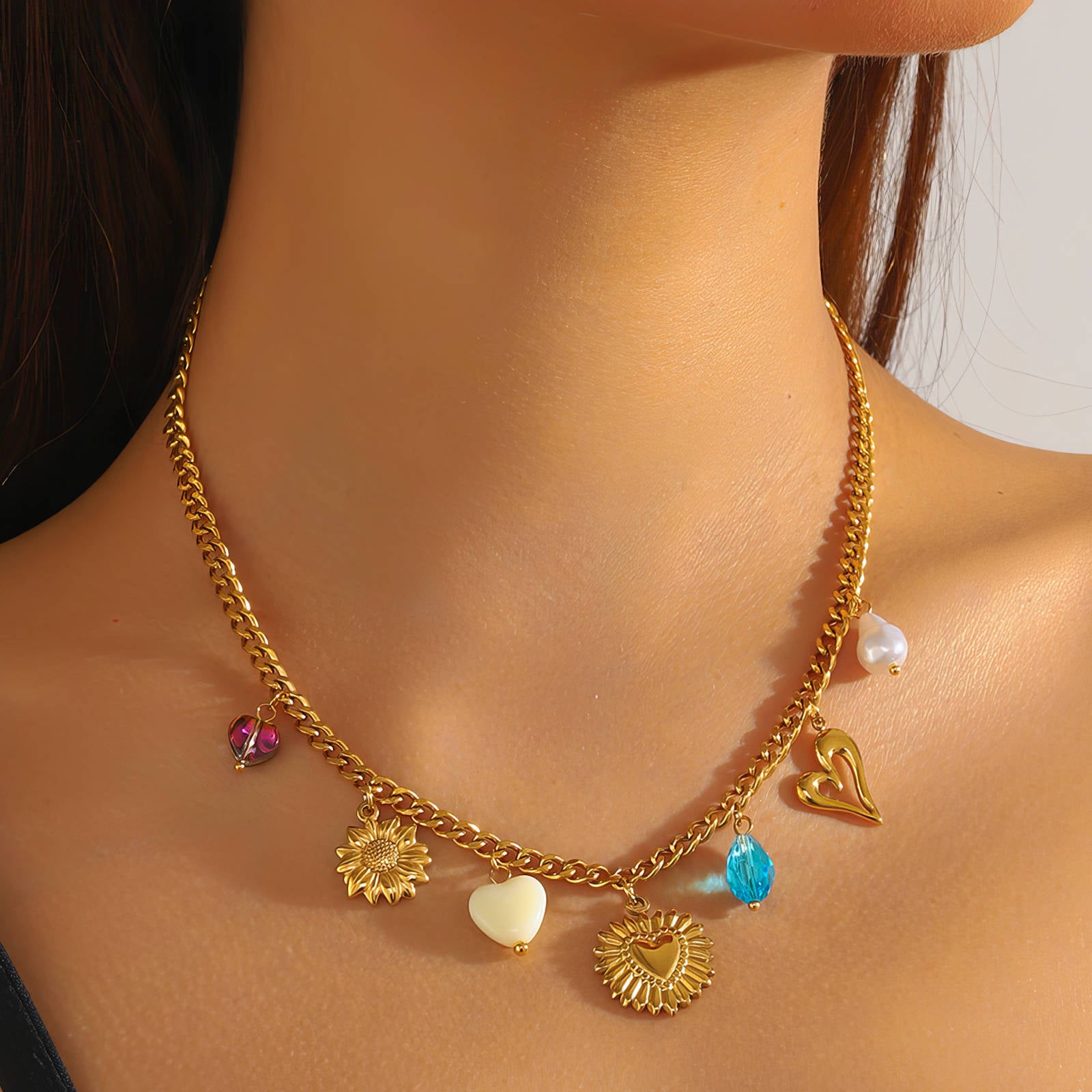 Hearts Necklace, 18K Gold Plated Steel