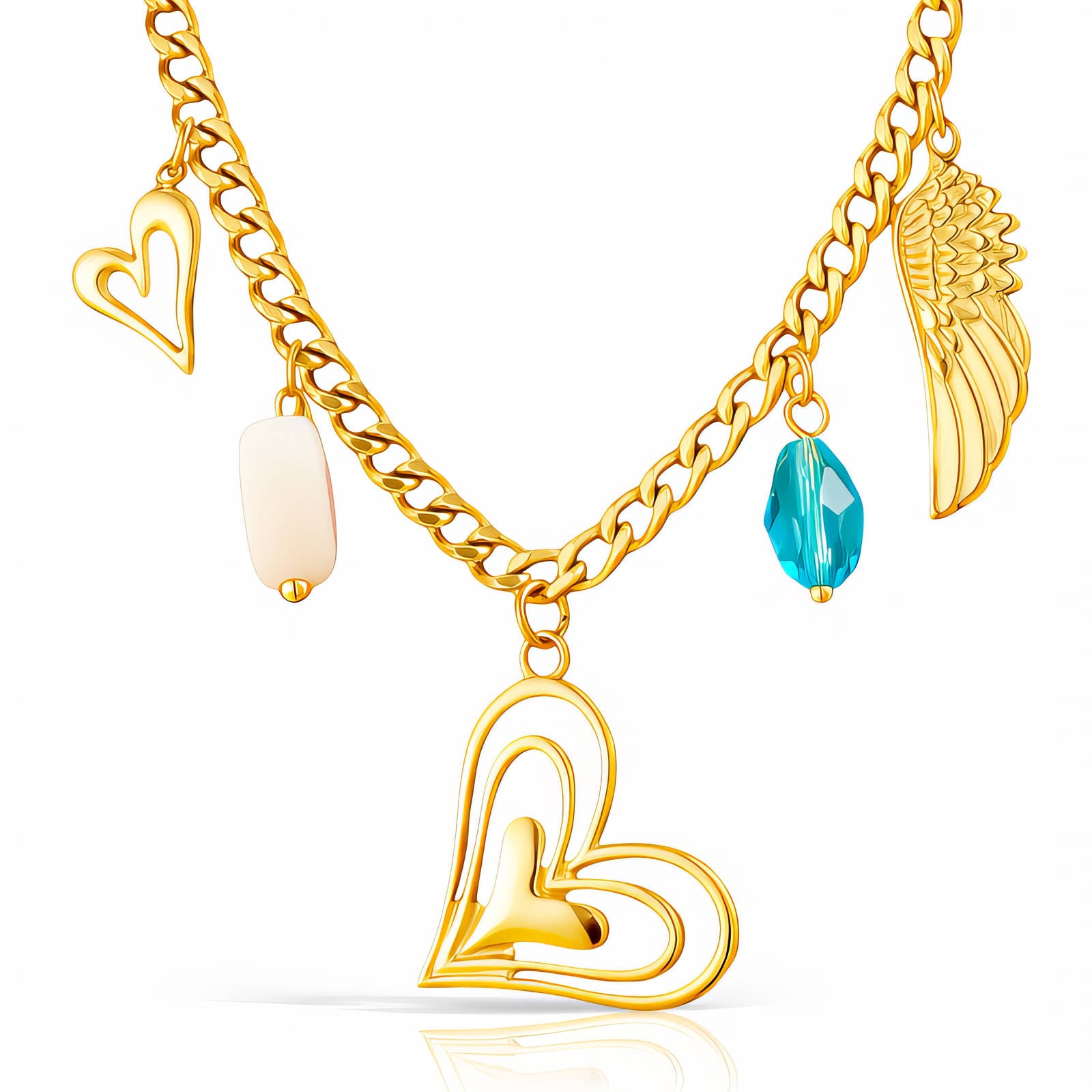 Hearts Necklace, 18K Gold Plated Steel