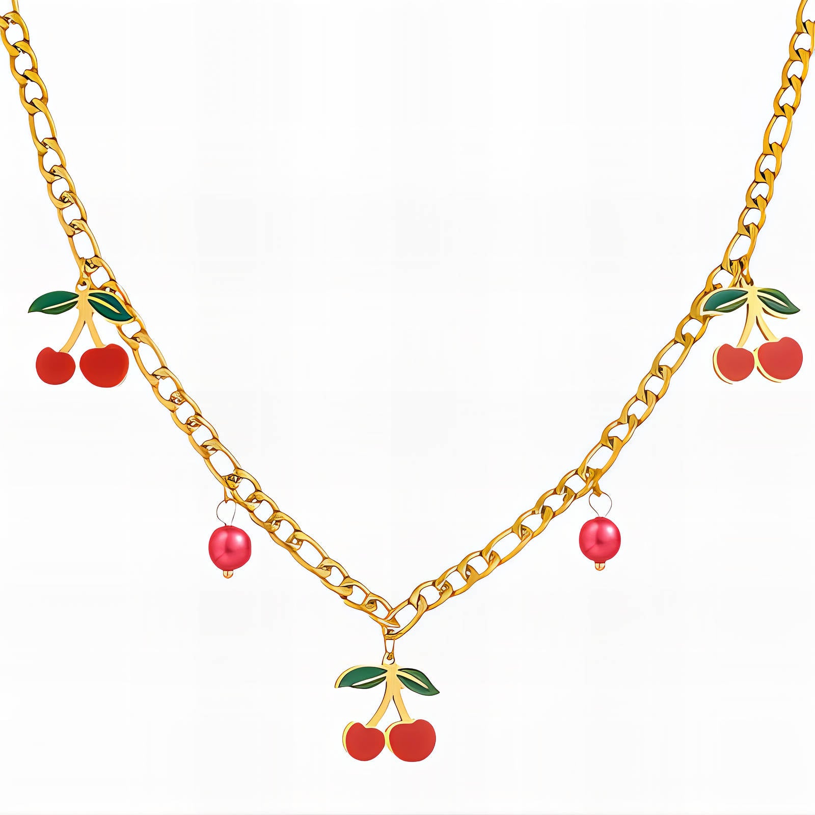 Cherry Necklace, 18K Gold Plated Steel