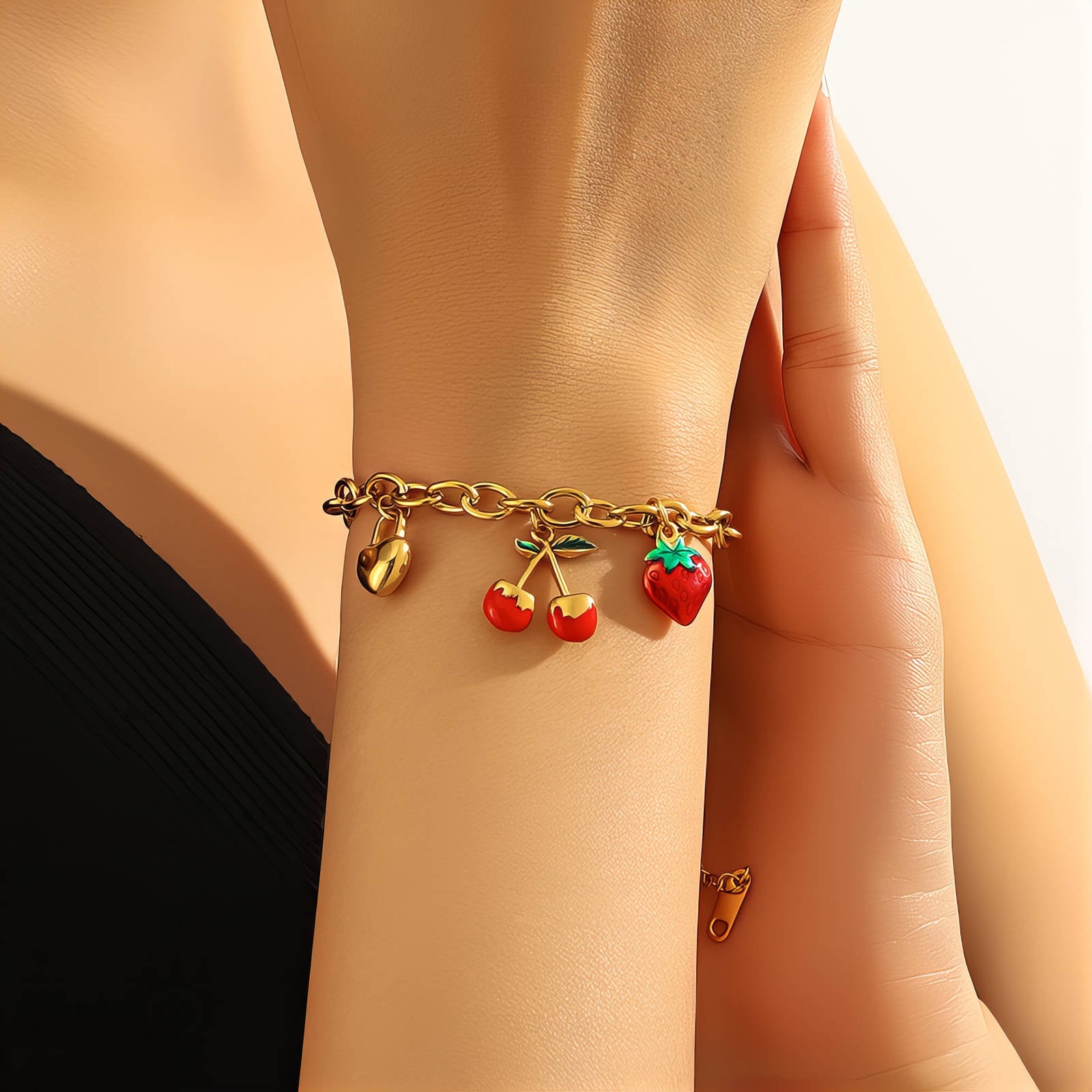 Cherry Bracelet, 18K Gold Plated Steel