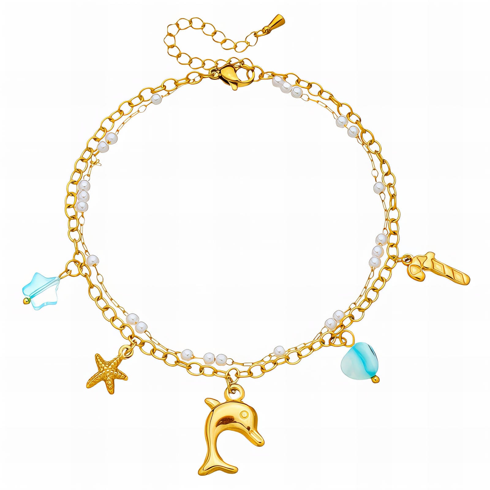 Dolphin Anklet, 18K Gold Plated Steel