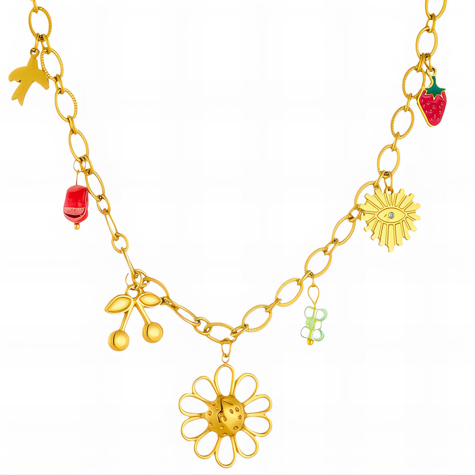 Flower Necklace, 18K Gold Plated Steel