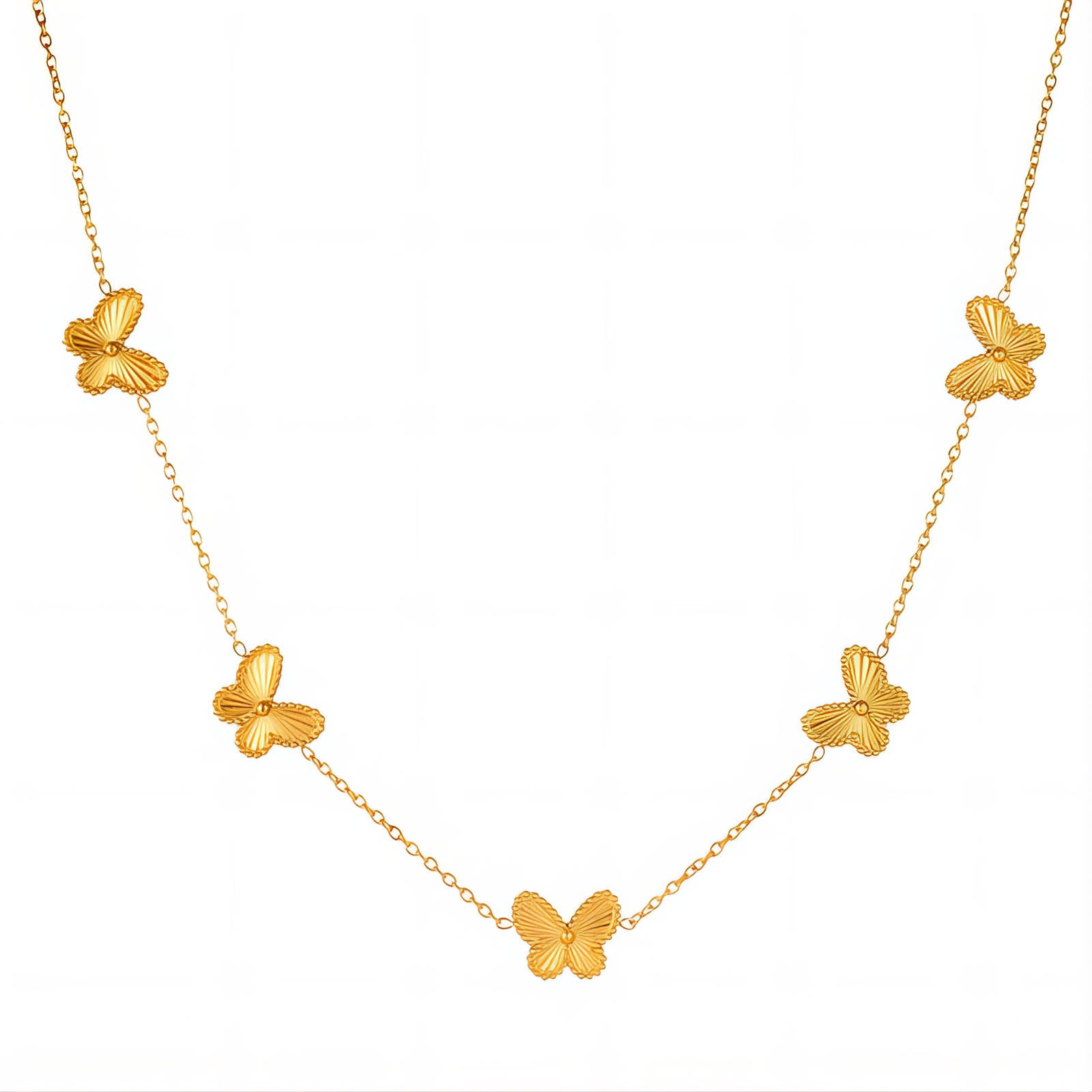 Butterflies Necklace, 18K Gold Plated Steel