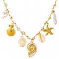 Starfish and Seashell Necklace, 18K Gold Plated Steel