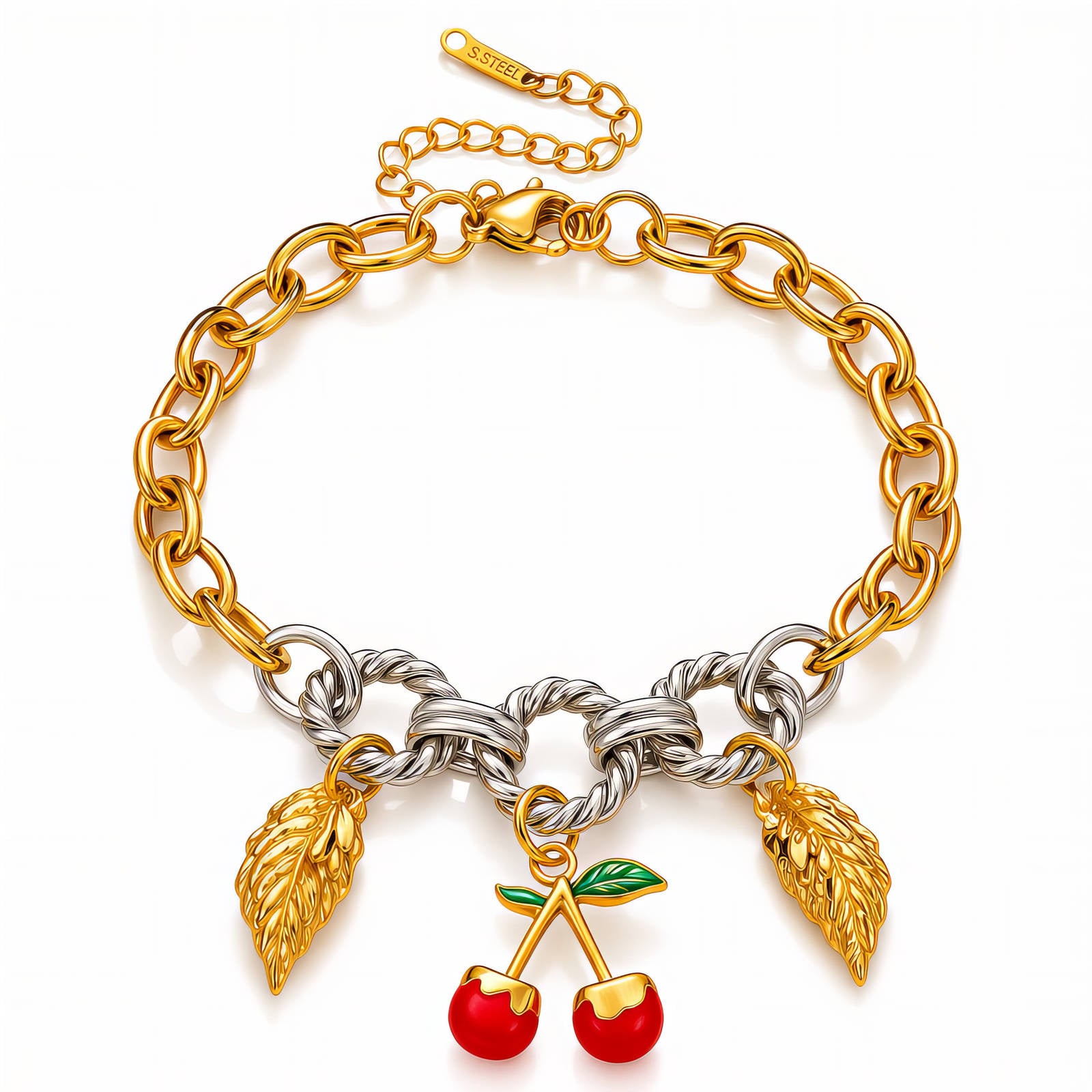 Cherry Bracelet, 18K Gold Plated Steel