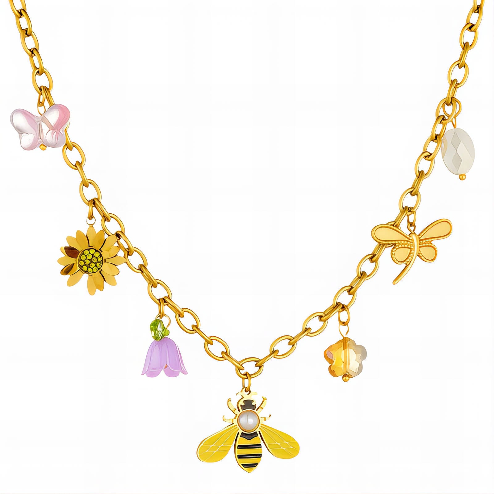 Bee Necklace, 18K Gold Plated Steel