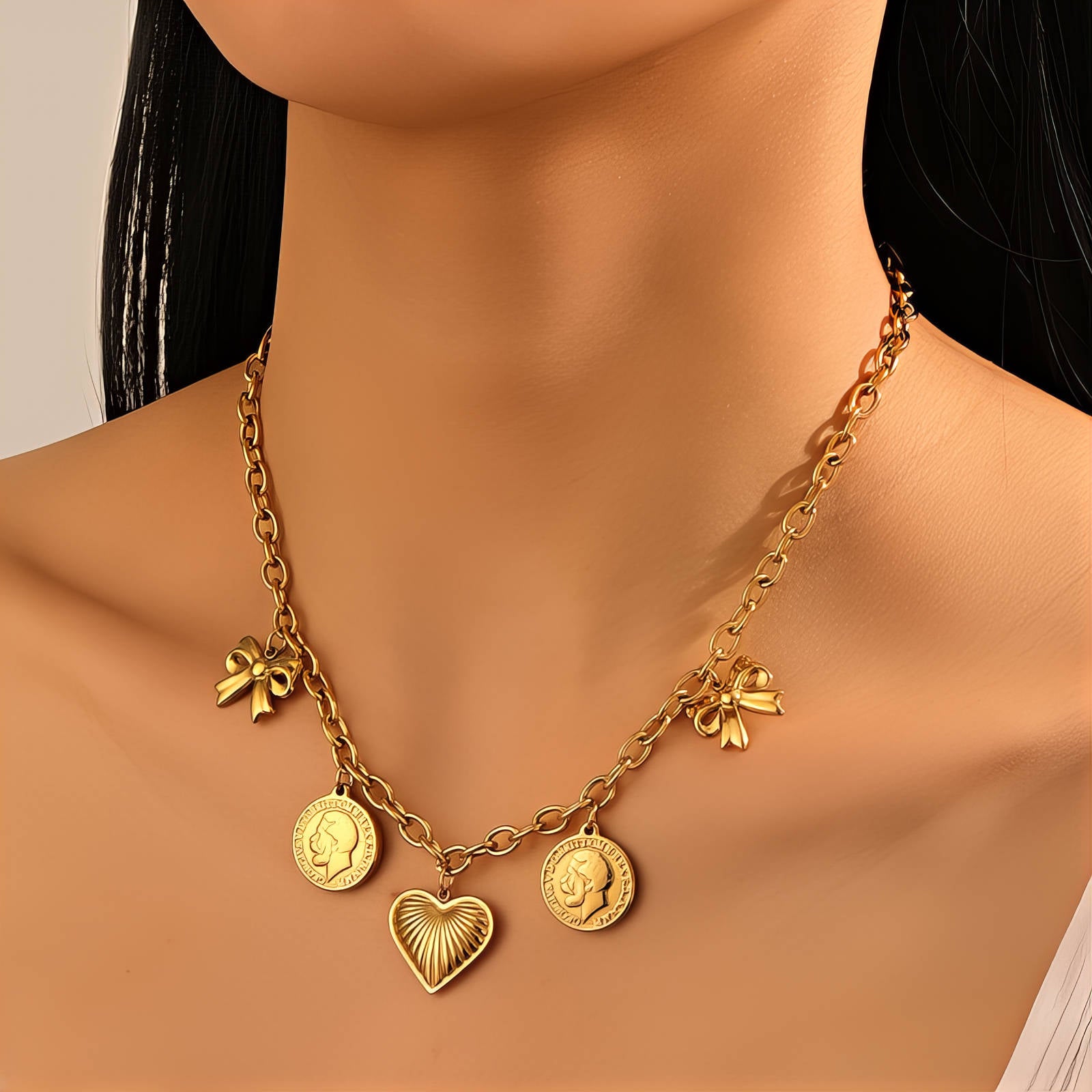 Heart Necklace, 18K Gold Plated Steel
