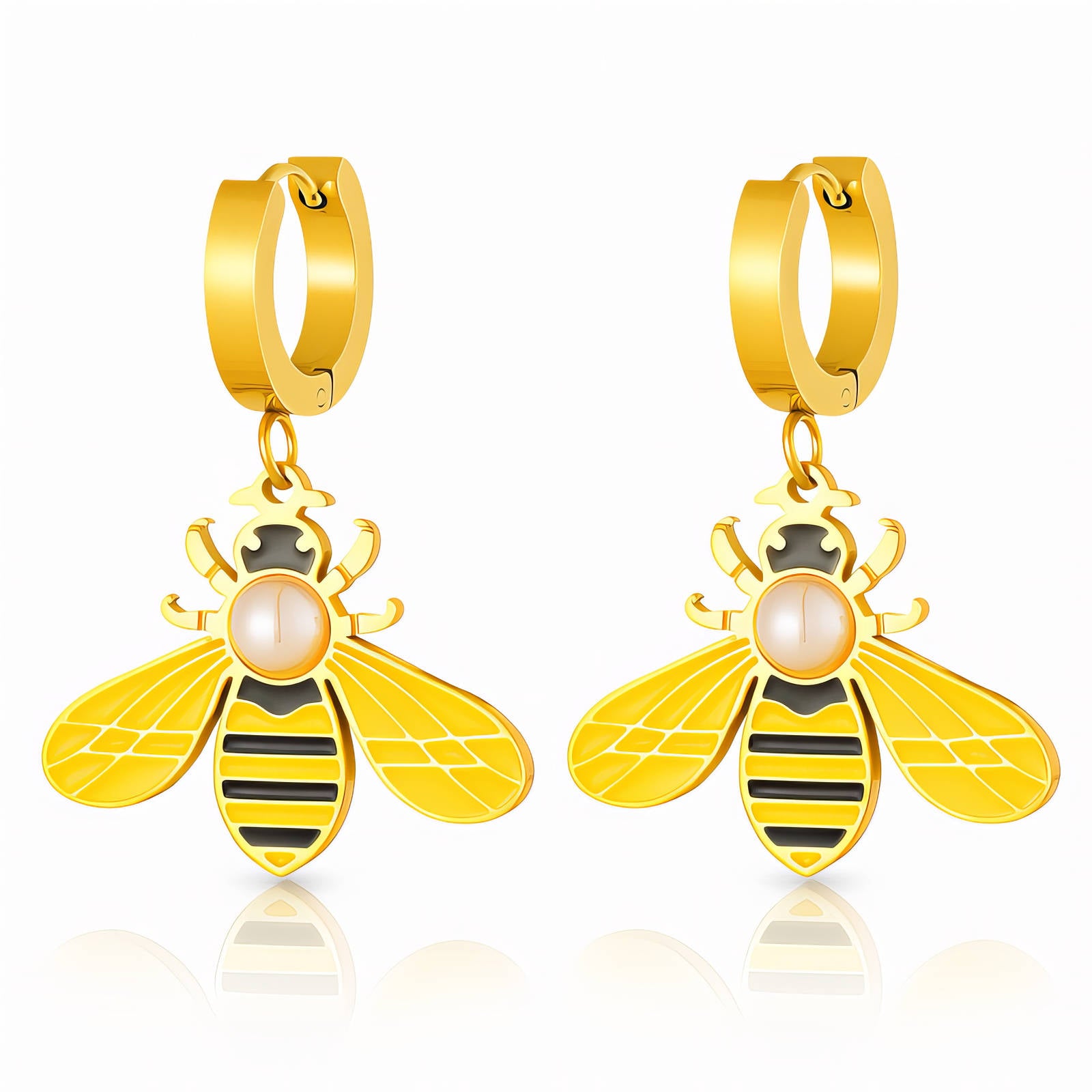 Bees Earrings, 18K Gold Plated Steel