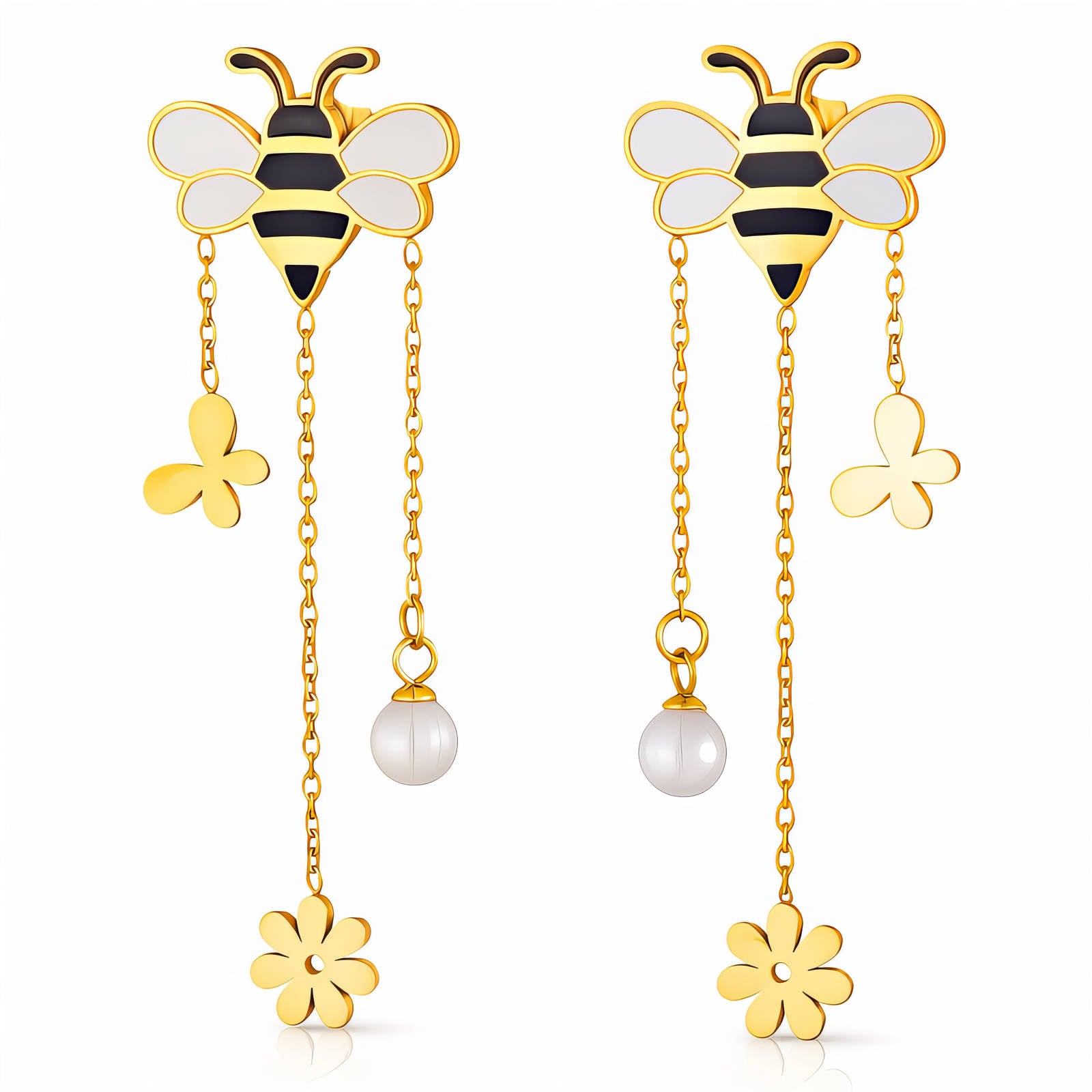 Bees Earrings, 18K Gold Plated Steel