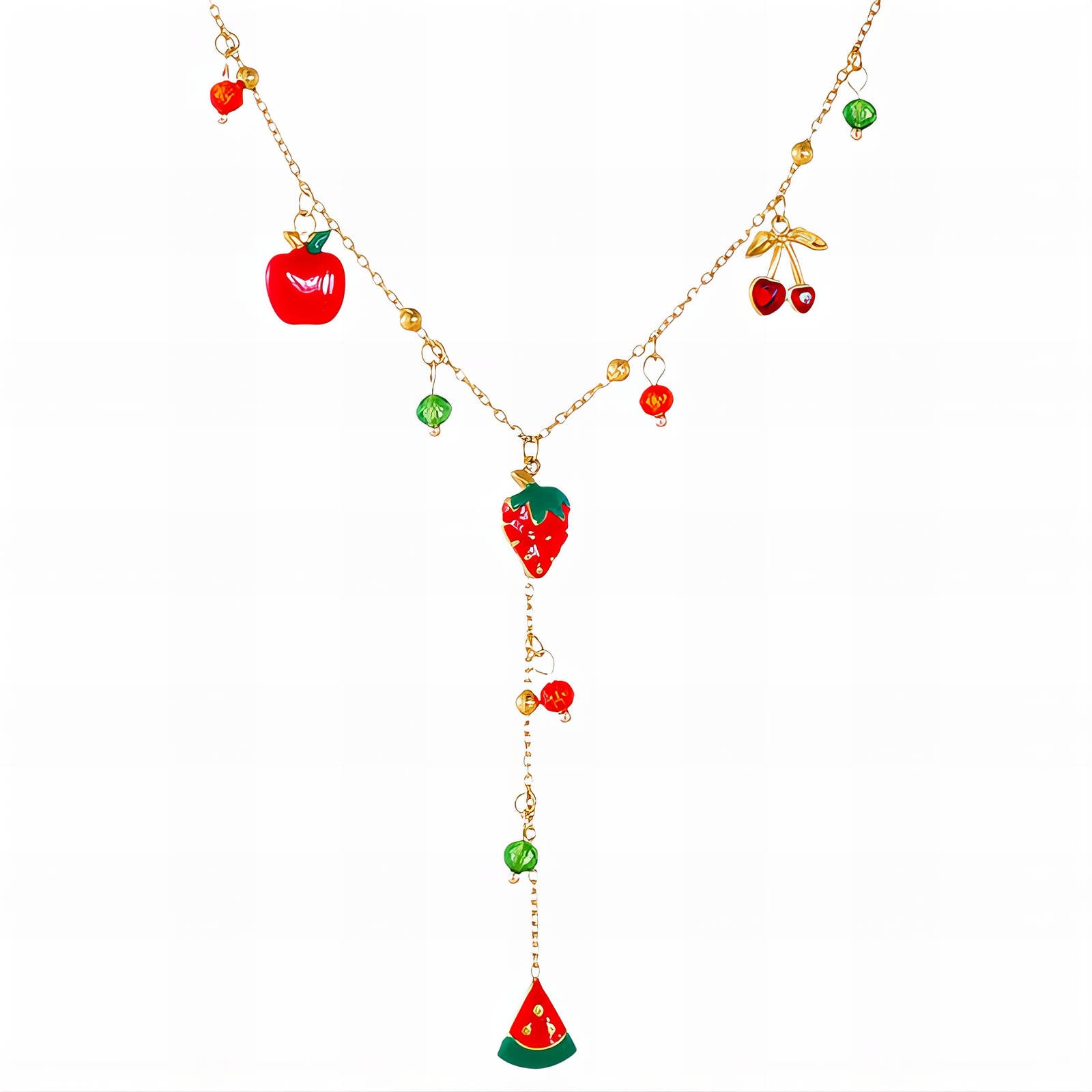 Strawberry Necklace, 18K Gold Plated Steel