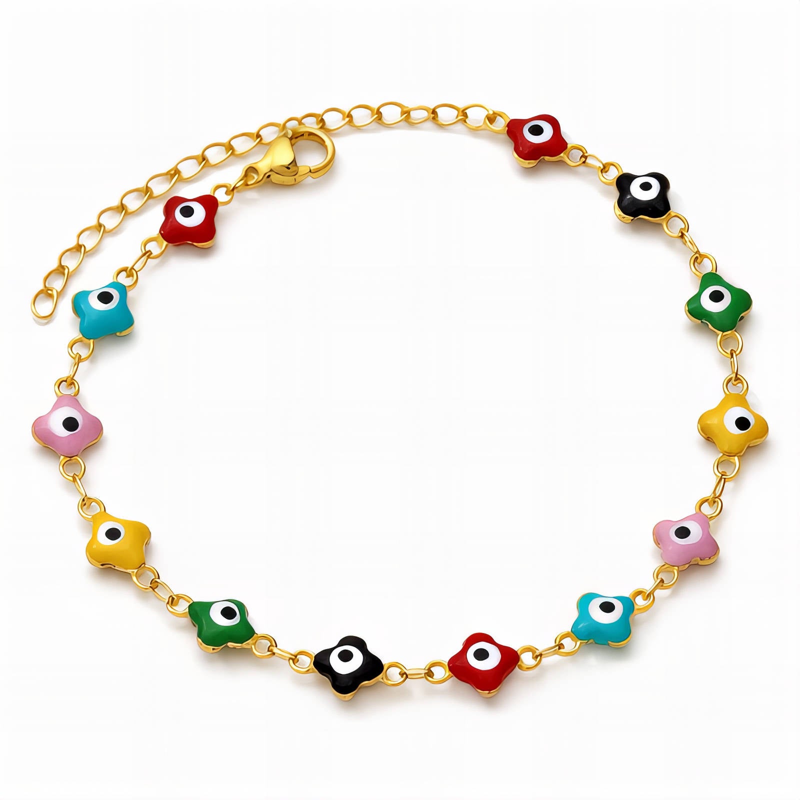 Evil Eye Bracelet, 18K Gold Plated Steel