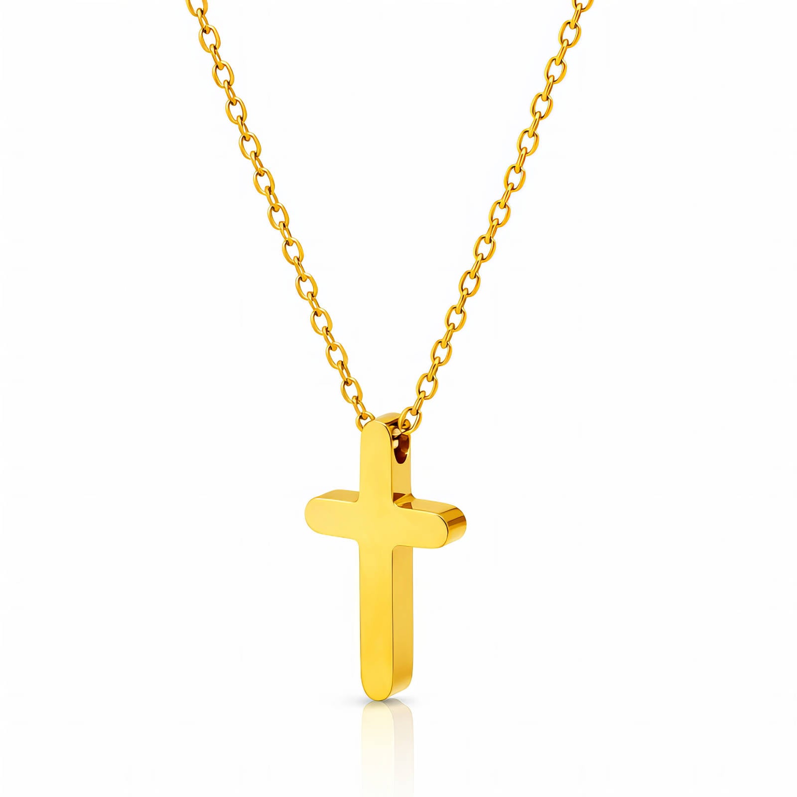 Cross Necklace, 18K Gold Plated Steel