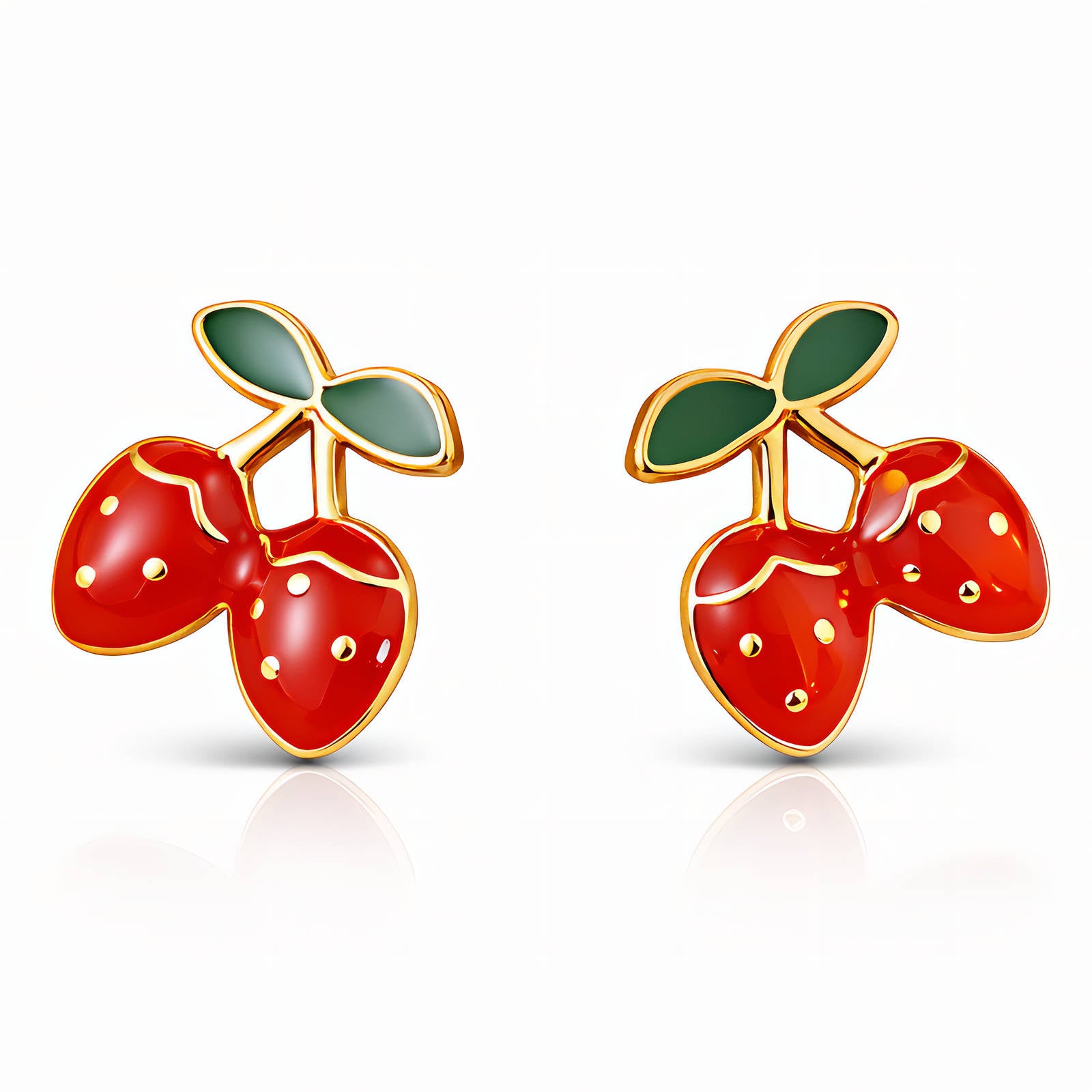 Strawberrys Earrings, 18K Gold Plated Steel