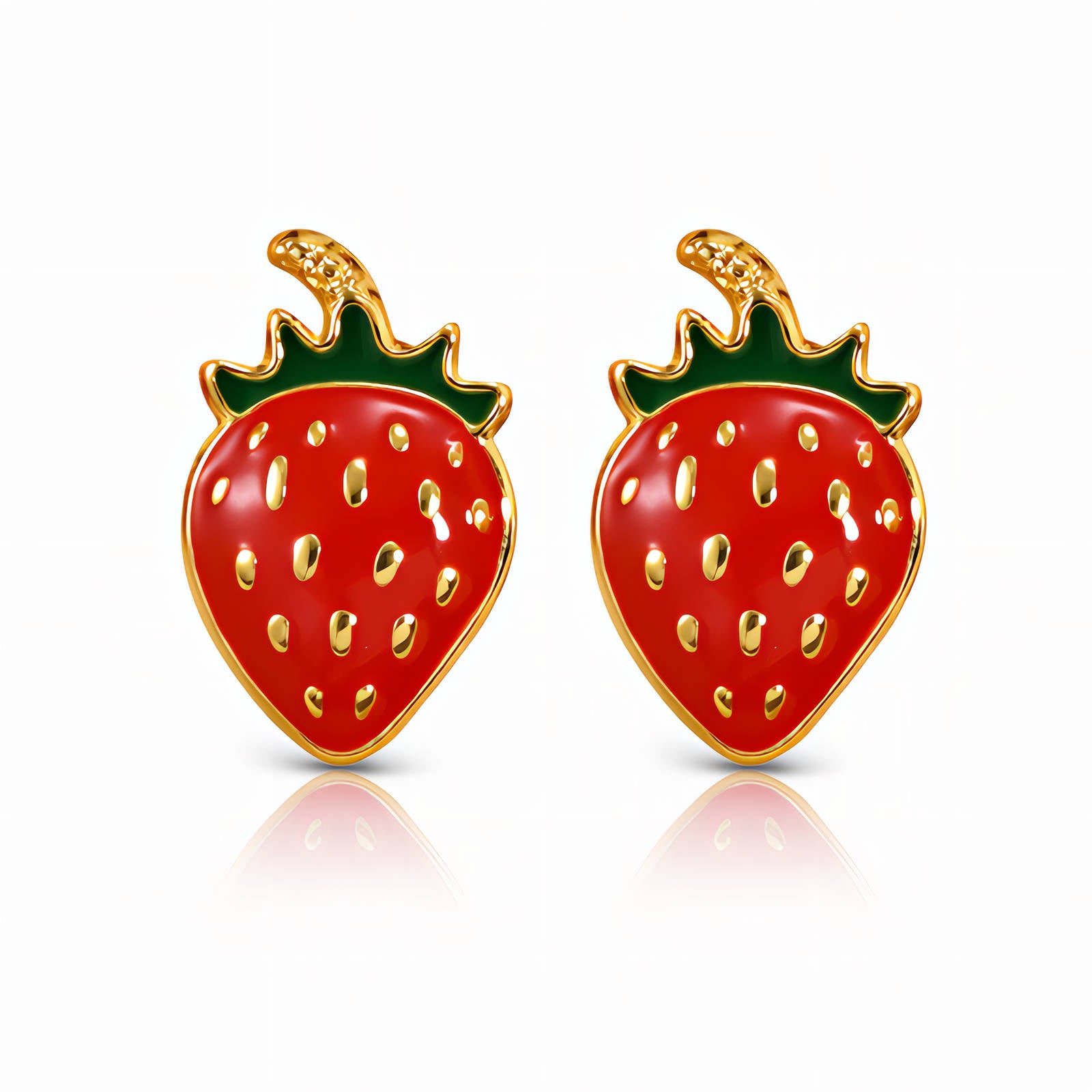 Strawberrys Earrings, 18K Gold Plated Steel