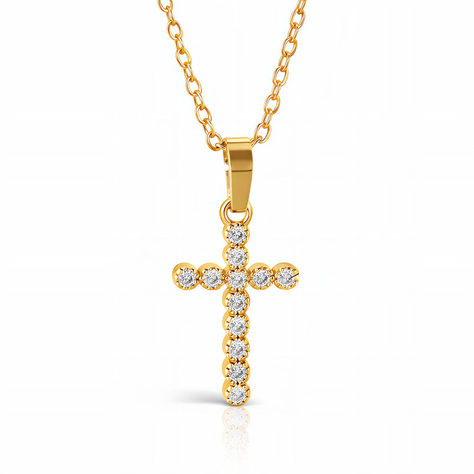 Cross Necklace, 18K Gold Plated Steel