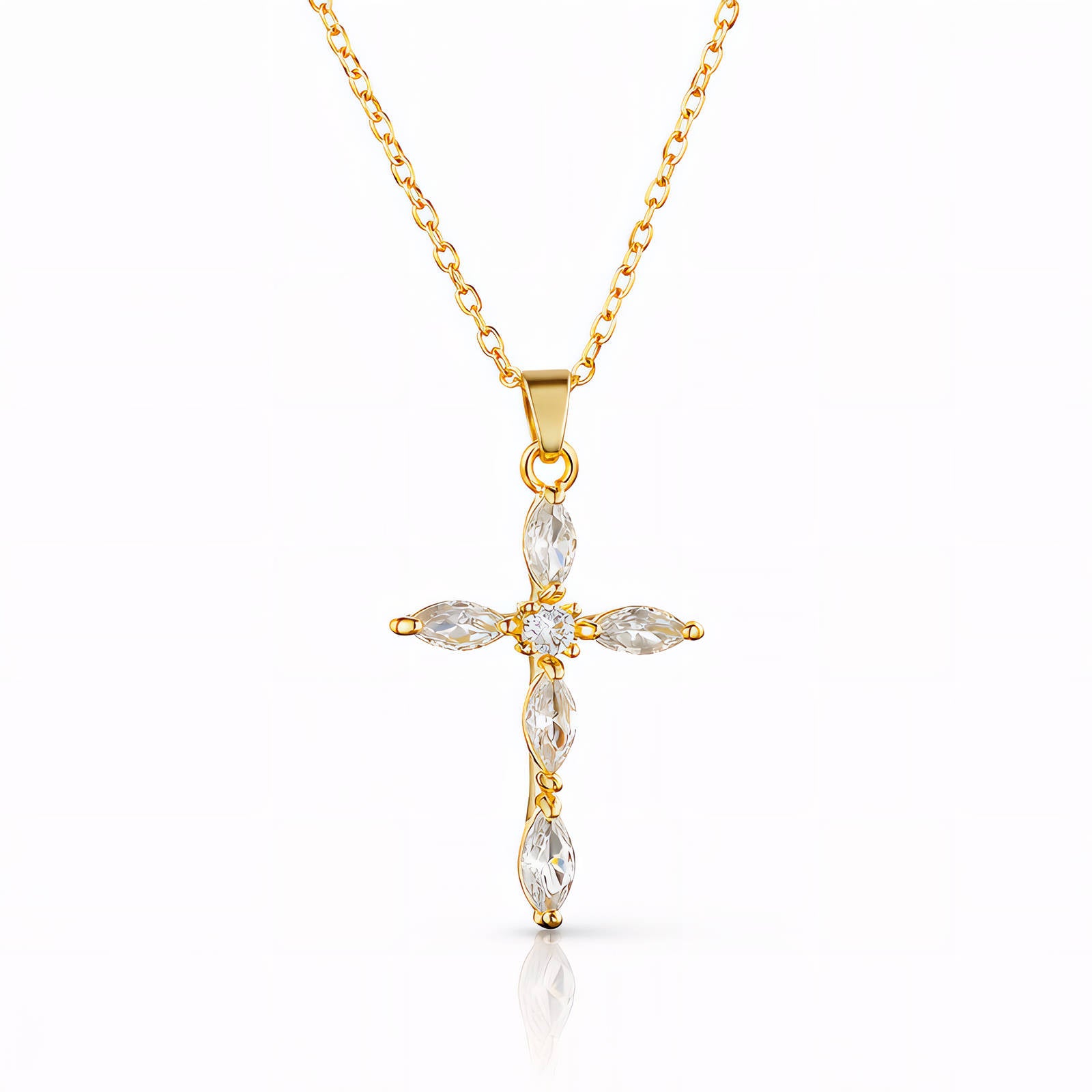Cross Necklace, 18K Gold Plated Steel