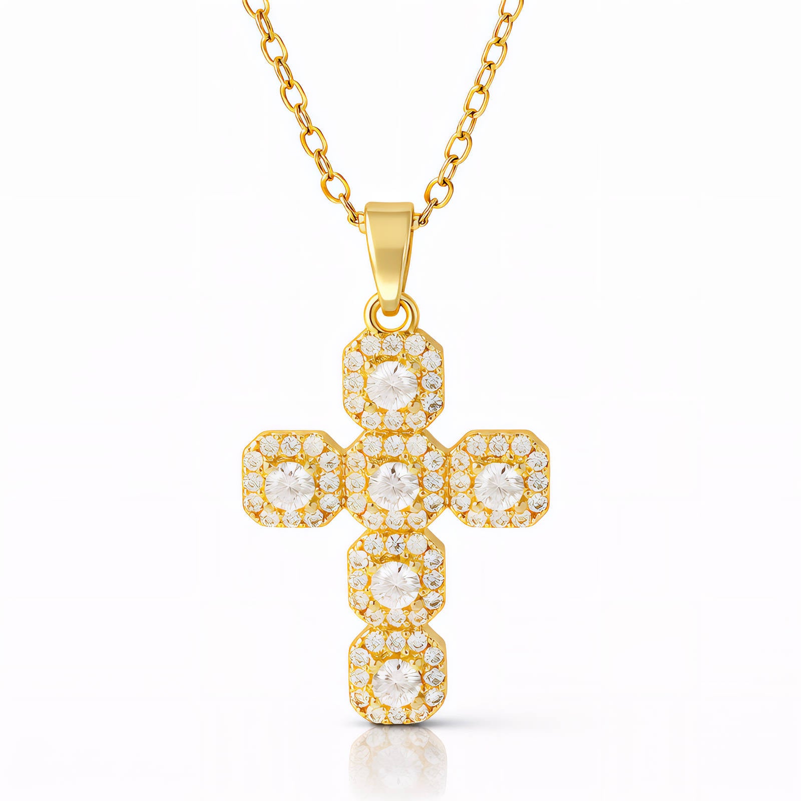 Cross Necklace, 18K Gold Plated Steel