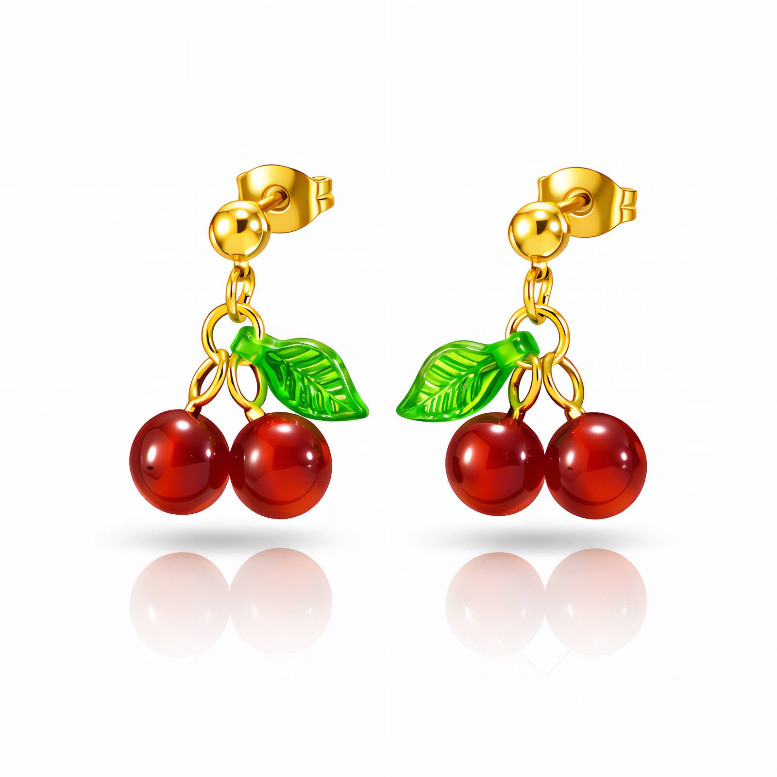 Cherrys Earrings, 18K Gold Plated Steel